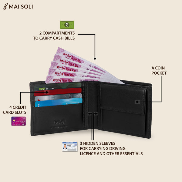 Maestro RFID Protected Bifold Wallet with Coin Pocket - Black Red