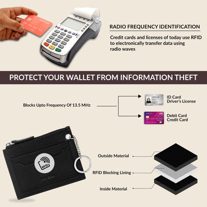 Gusty RFID Protected Genuine Leather Wallet with Key Ring - Black