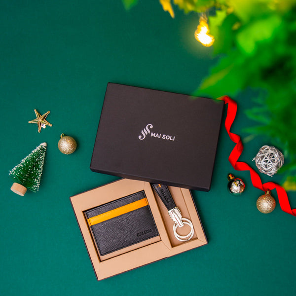 Neo Card Holder + Key Ring Gift Set - Black / Yellow