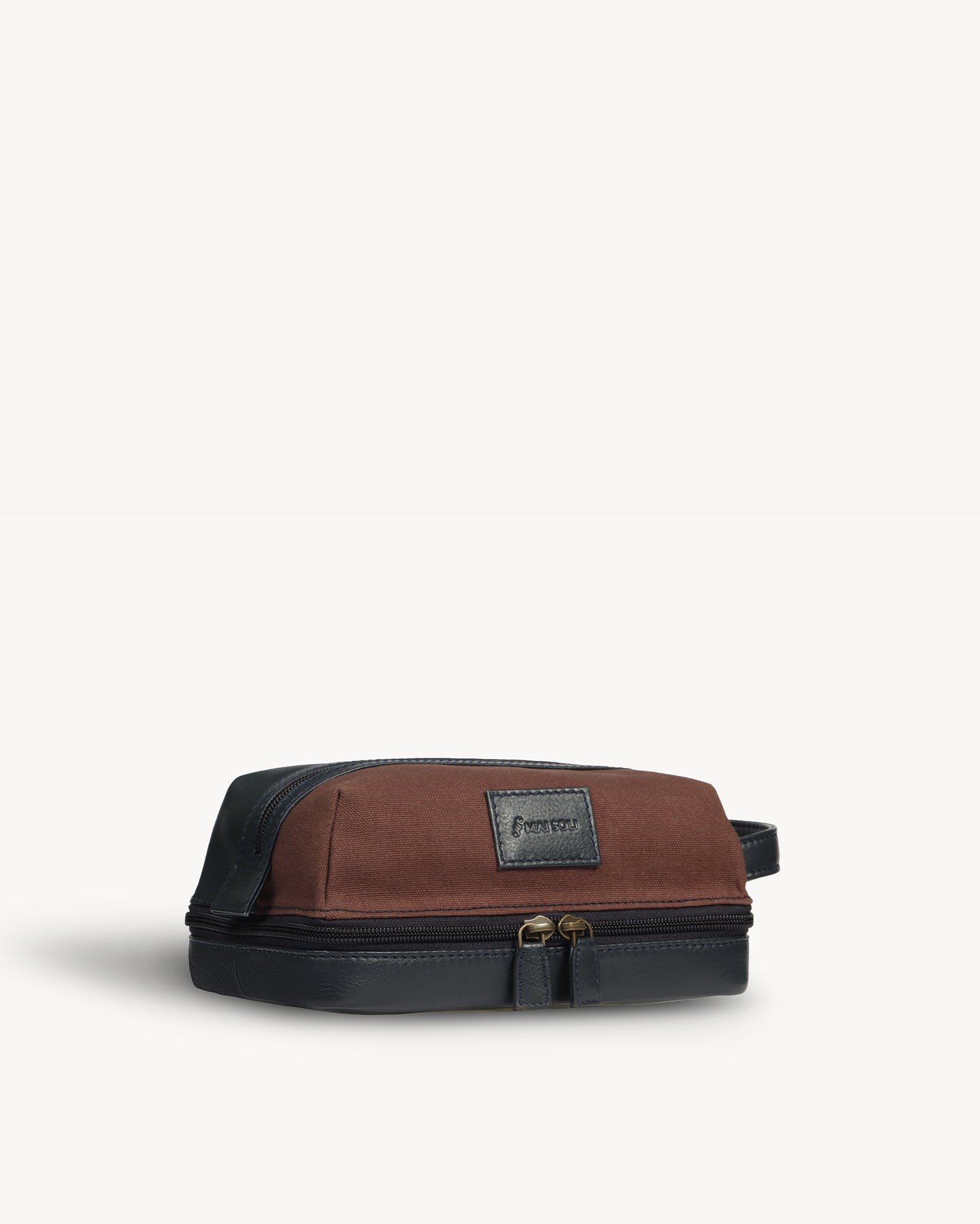 Canvas & Leather Large Toiletry Bag - Navy / Brown