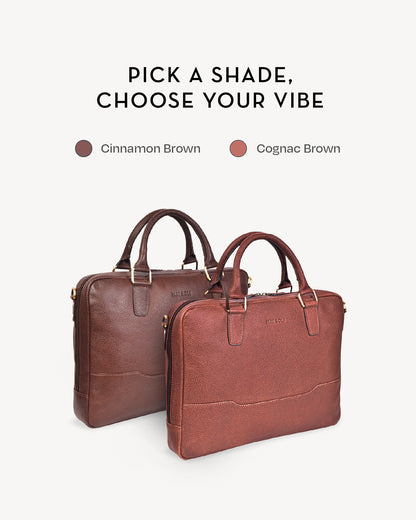 Wall Street Slim Laptop Bag- Cinnamon Brown