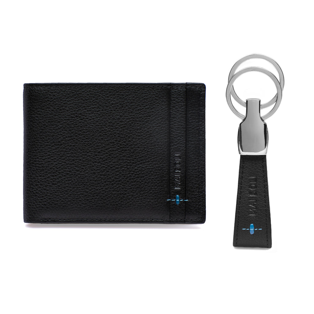 Neo Bi-Fold Wallet + Key Ring Gift Set - Black / Blue