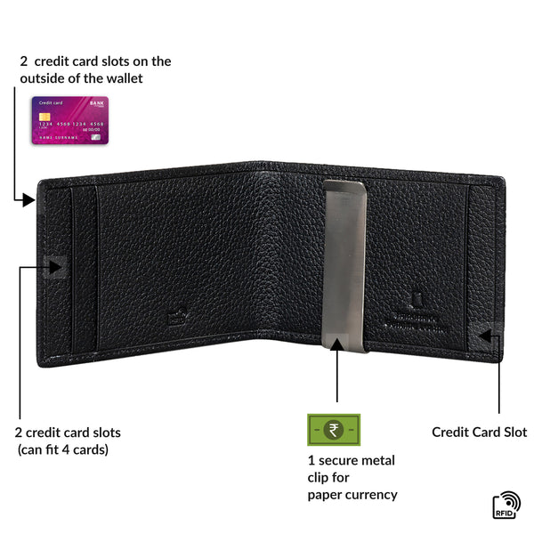 Dollaro RFID Protected Money Clip Wallet - Black