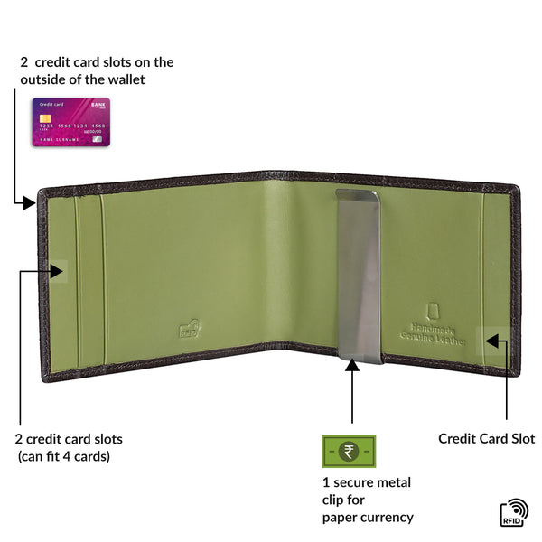 Dollaro RFID Protected Money Clip Wallet - Brown / Green
