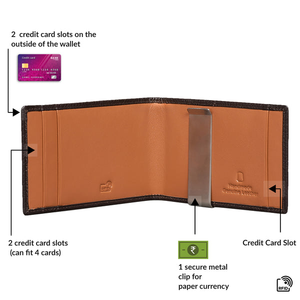 Dollaro RFID Protected Money Clip Wallet - Brown / Tan