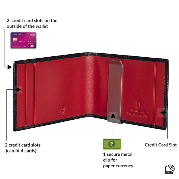 Dollaro RFID Protected Money Clip Wallet - Black/Red