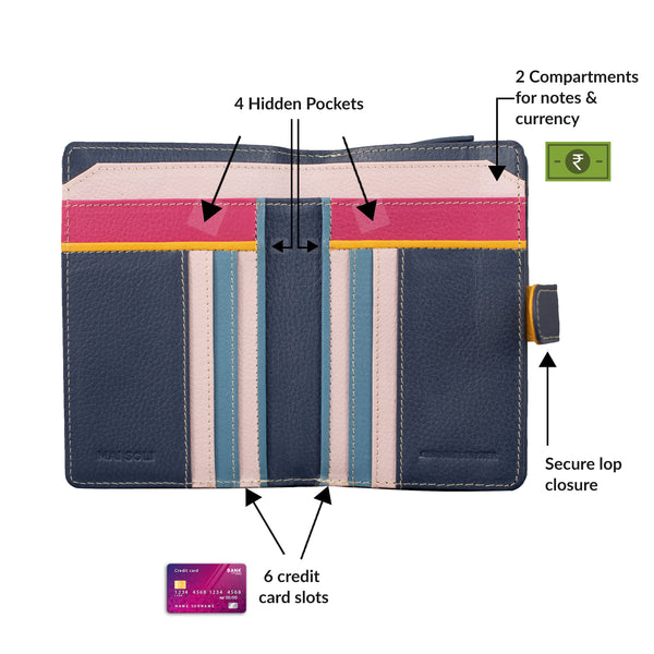 Rainbow Wallet with Loop Closure - Navy Blue