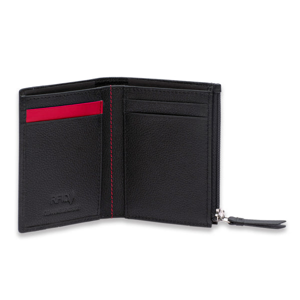 Neo Leather Two Fold Wallet with zip pocket - Black / Red