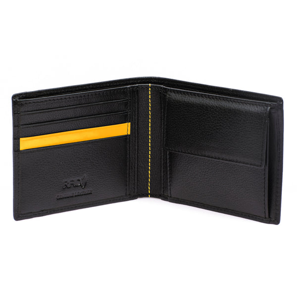 Neo Leather Two Fold wallet with Coin Pocket - Black / Yellow