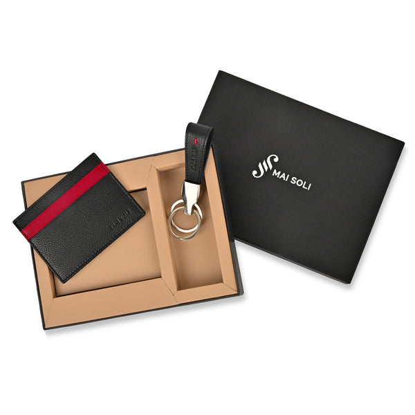 Neo Card Holder + Key Ring Gift Set - Black / Red