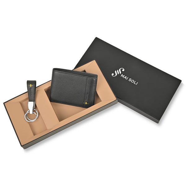 Neo Bi-Fold Wallet + Key Ring Gift Set - Black / Yellow