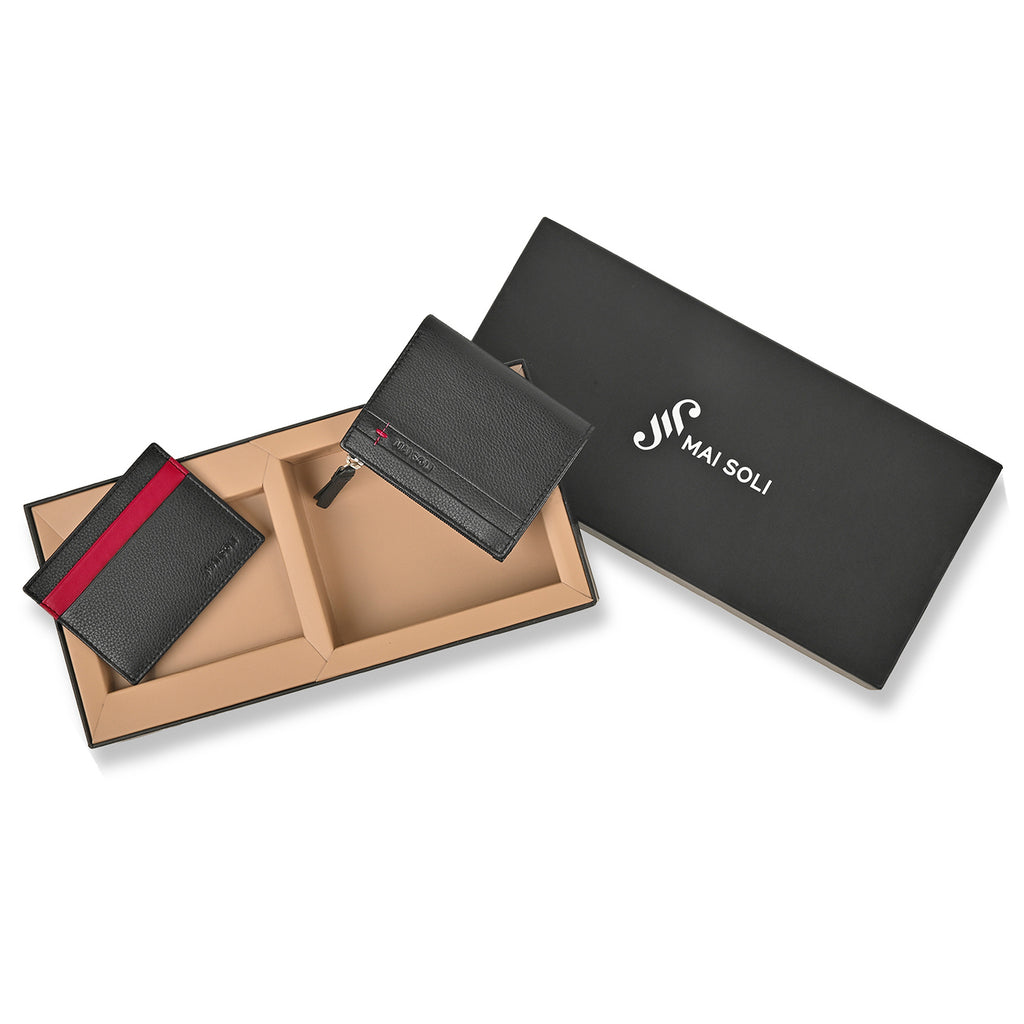 Neo Zip Wallet + Card Holder Gift Set - Black / Red – Mai Soli