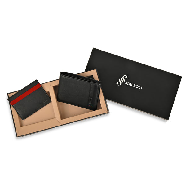 Neo Bi-Fold Wallet + Card Holder Gift Set - Black / Red