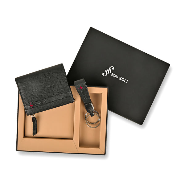Neo Zip Wallet + Key Ring Gift Set - Black / Red