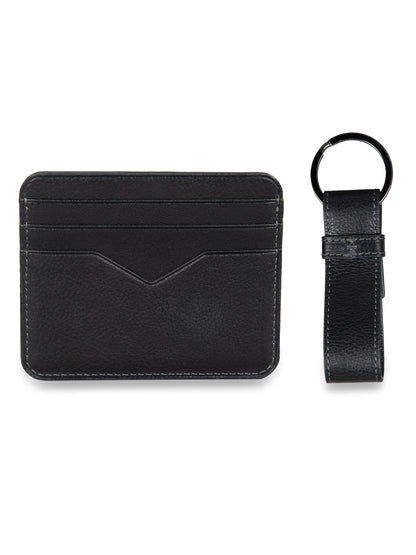 Leather Card Holder + Leather Key Ring Gift set - Black