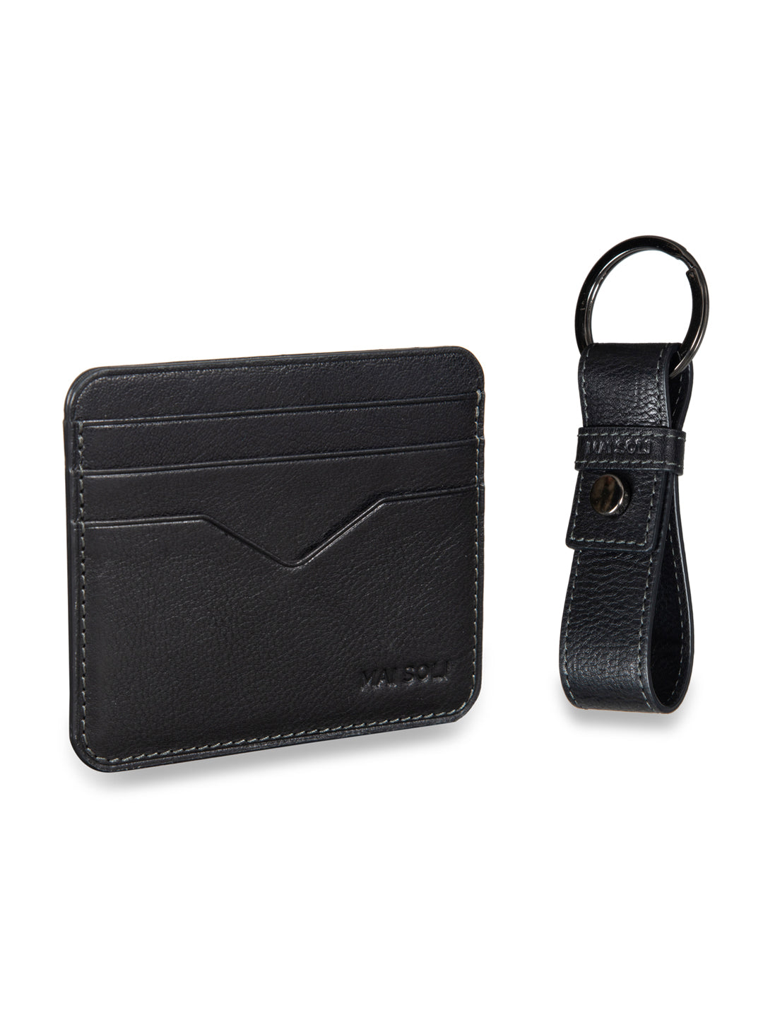 Leather Card Holder + Leather Key Ring Gift set - Black