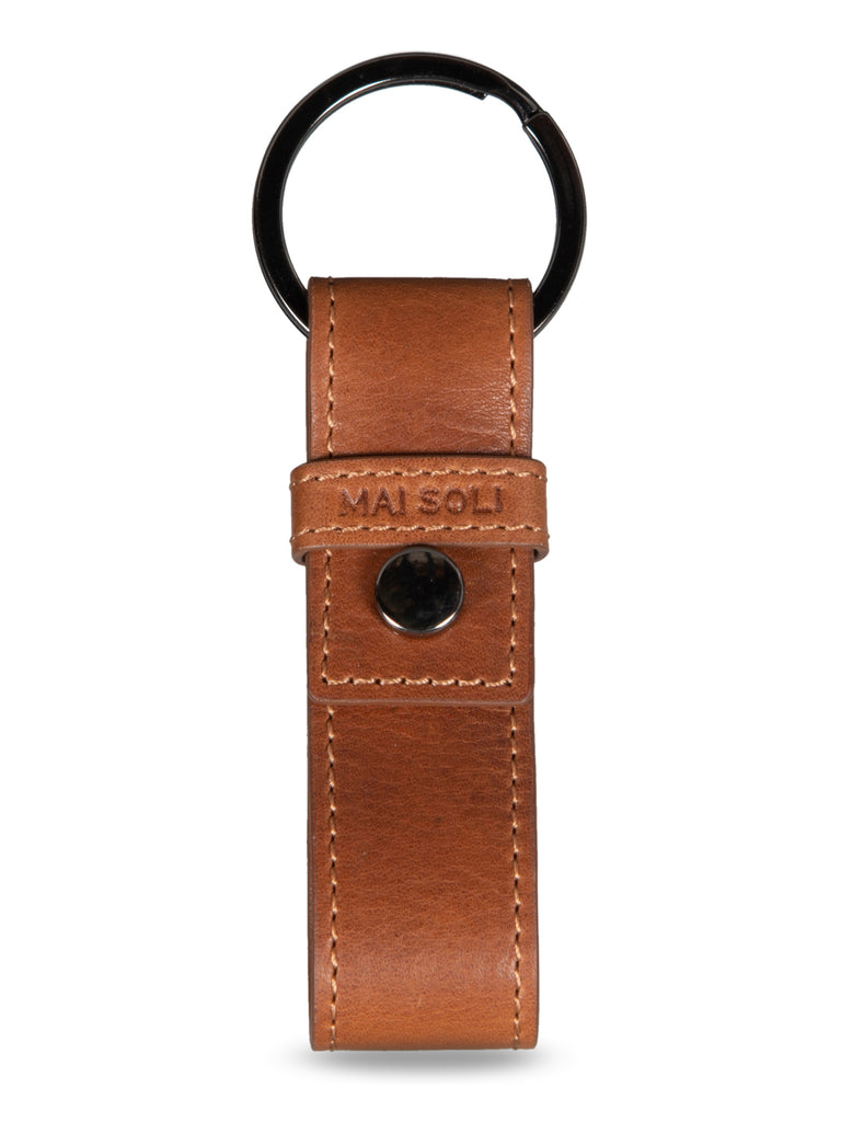 Cleo Leather Metal Key Ring - Tan