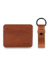 Leather Card Holder + Leather Key Ring Gift set - Tan