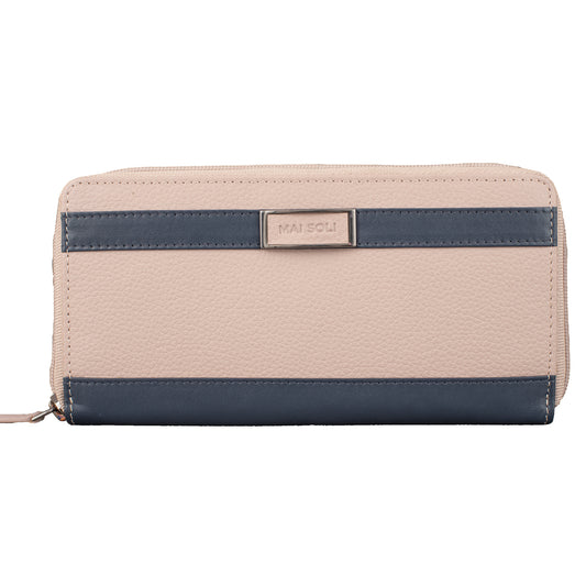 Christine Large Zip Around Wallet - Blush Pink & Navy Blue