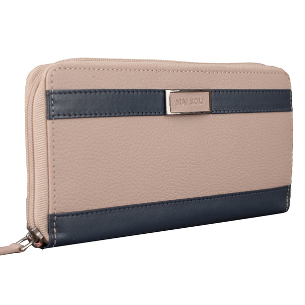 Christine Large Zip Around Wallet - Blush Pink & Navy Blue