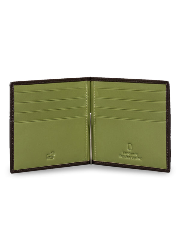 Dollaro RFID Protected Money Clip Wallet And Card Holder - Brown / Green